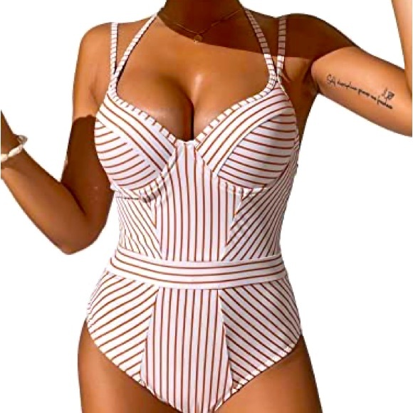 NWT Modihito Stripe Moulded Adjustable Straps One Piece Swimsuit, size XL - Picture 2 of 12